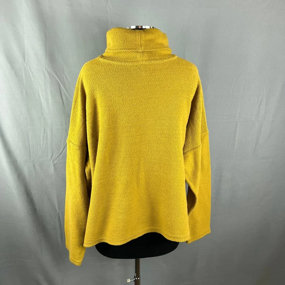 Aerie Sweater Womens L Yellow Cotton Textured Tight Knit Turtleneck Cozy Winter
